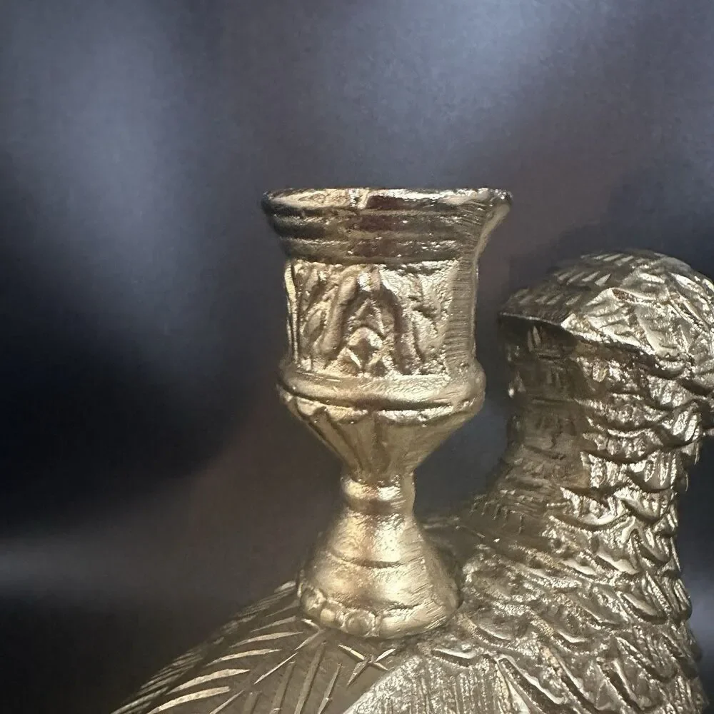 Heavy Cast Metal Pheasant Candle Holder Bronze Finish Taper Holder 7”